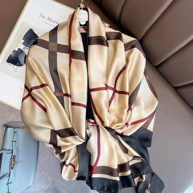 180*90cm Large Silk Satin Scarf Hijab Women Print Spring New Shawl Wrap Female Hand Foulard Pashmina Travel Echarpe 2022 NEW