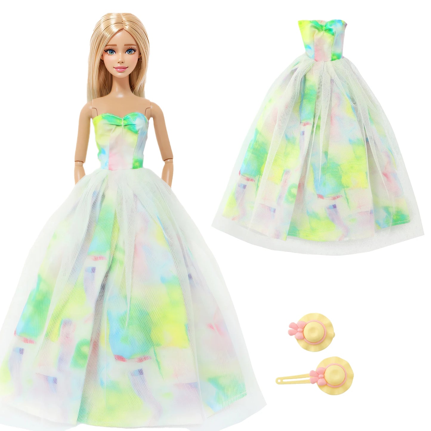 2 Pcs/Set Doll Clothes and Accessories Party Dress Mini Gown Skirt with Hairpin Girl Outfit for Barbie Doll 11.5 Inch Kids Toy