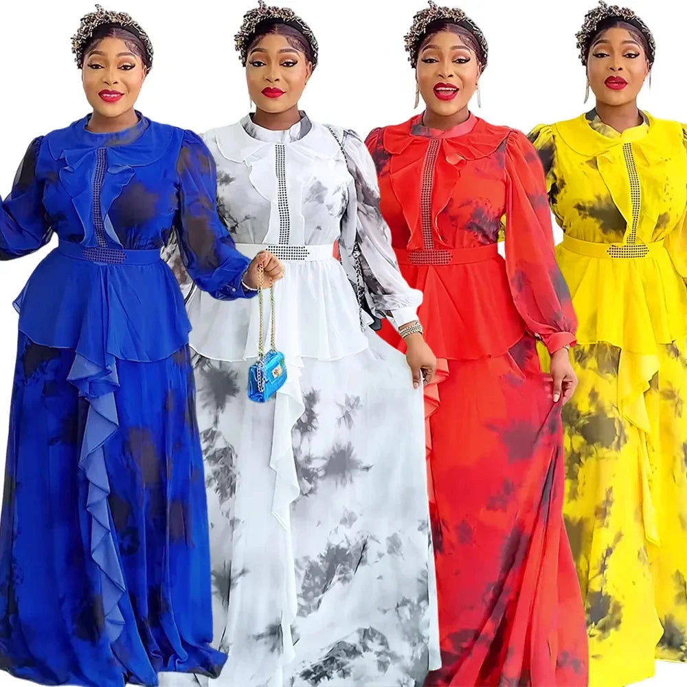 African Dresses for Women 2025 Elegant Turkey Wedding Muslim Print Maxi Dress Plus Size Evening Party Long Dress Africa Clothing