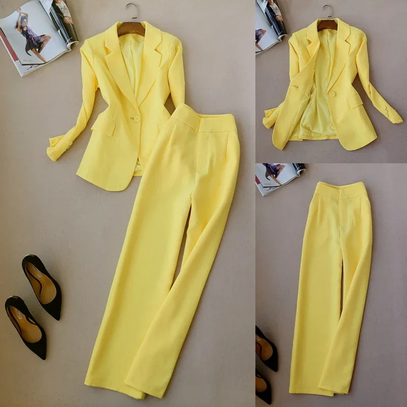 High-quality European and American Fashion Brand New Spring Suit Female Long-sleeved Suit High Waist Wide Leg Pants