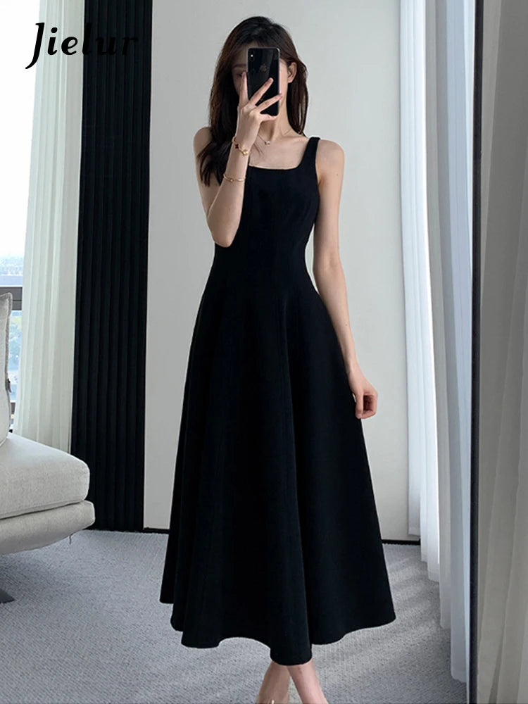 Black Spaghetti Strap Female Dresses Summer Slim Waist Elegant Evening Women's Dresses Birthday Party Dress