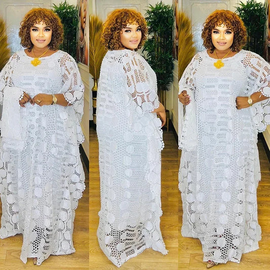 African Dresses for Women Traditional Elegant Dashiki  Fashion Lace Boubou Plus Size Wedding Party Gown Muslim Kaftan Maxi Dress