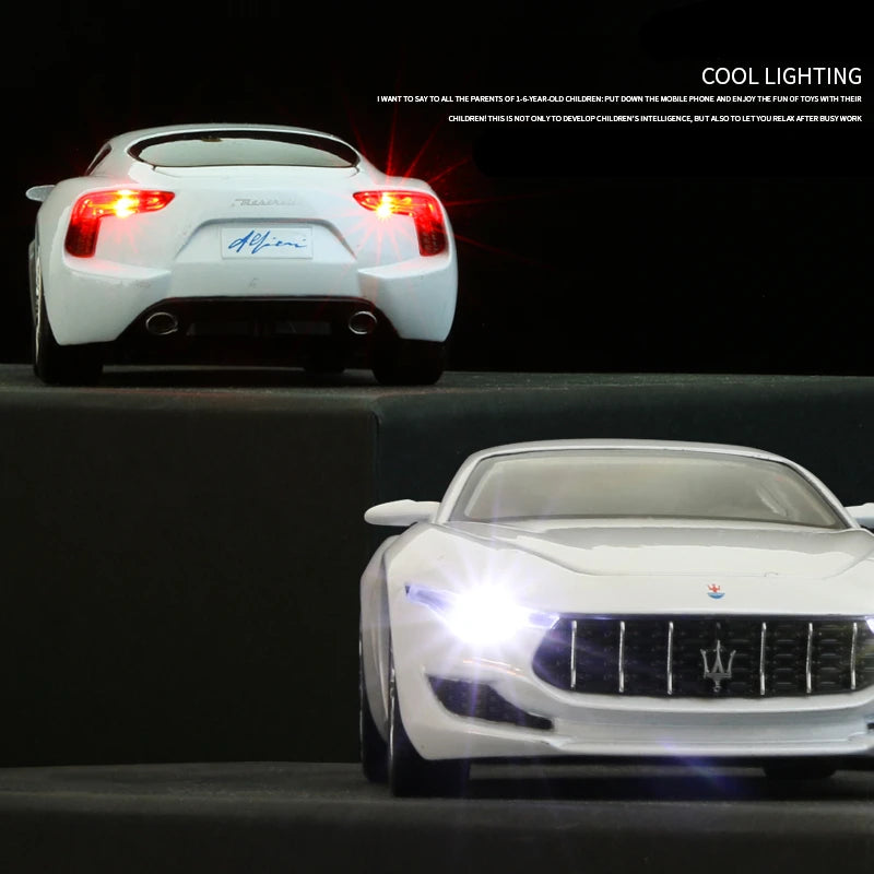 1:32 Maserati Alfieri Coupe Alloy Sports Car Model Diecast Metal Vehicle Car Model Simulation Sound and Light Childrens Toy Gift