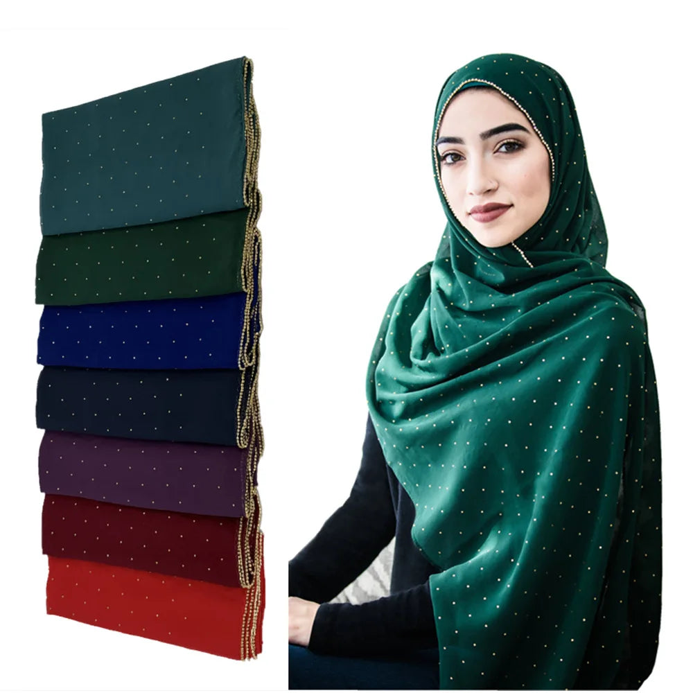 Diamonds Chiffon Hijab Scarves Women Muslim Long Shawls Headscarf Head Wraps Islamic Turban Headband Bandana Musulman Foulard