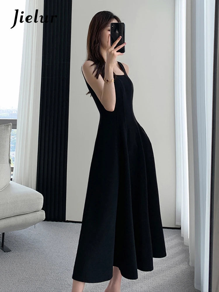 Black Spaghetti Strap Female Dresses Summer Slim Waist Elegant Evening Women's Dresses Birthday Party Dress