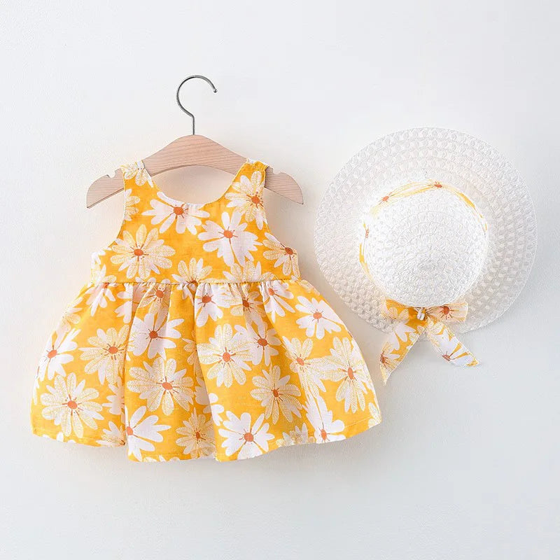 New Girl Fashion Dress Small Chrysanthemum Hanging Strap Big Bow Princess Dress Party Dress 0-3 Years Old