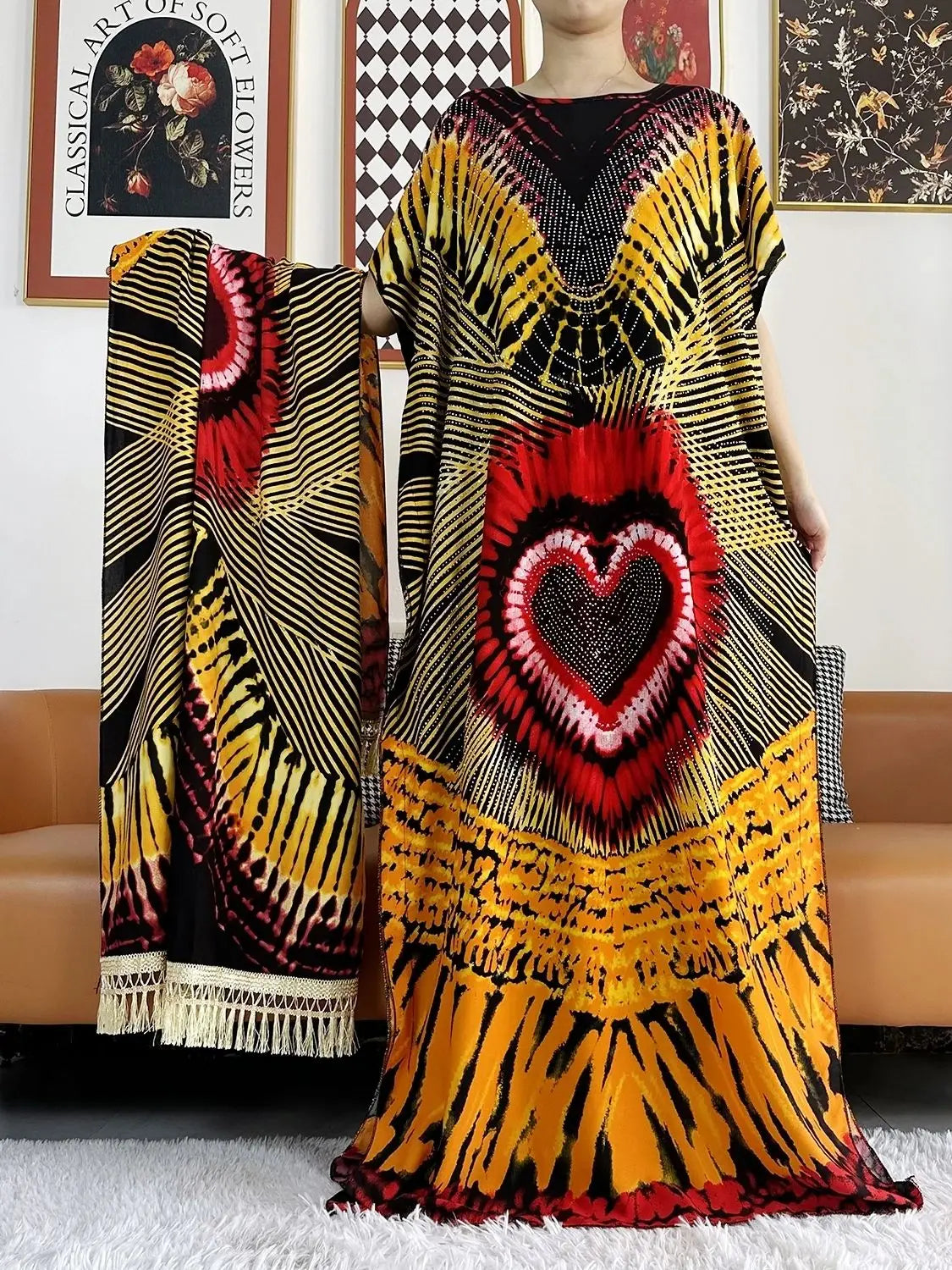 Summer Party Dress Short Sleeve With Big Scarf Printing Floral Loose Boubou Maxi Islam Women African Abaya Clothing