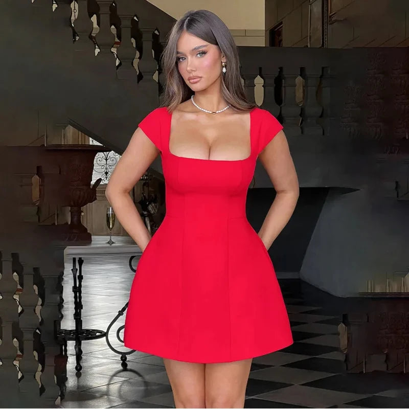 Avrilyaan Square Neck Sexy A-line Dress Women Elegant Evening Party Dress Strapless Slim Bodycon Mini Summer Dress Vestidos