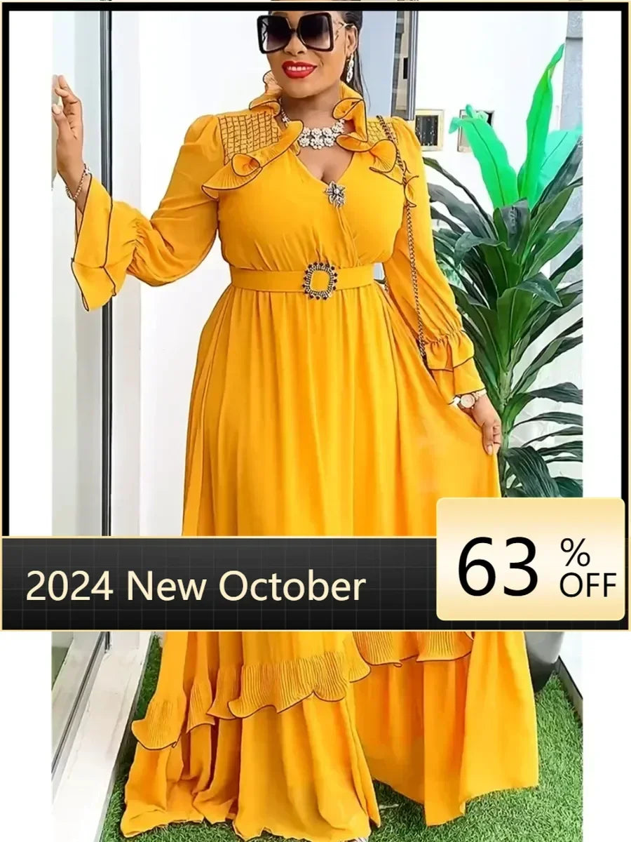 Plus Size African Party Dresses for Women 2025 New Fashion Dashiki Ankara Wedding Gowns Elegant Turkey Muslim Chiffon Maxi Dress