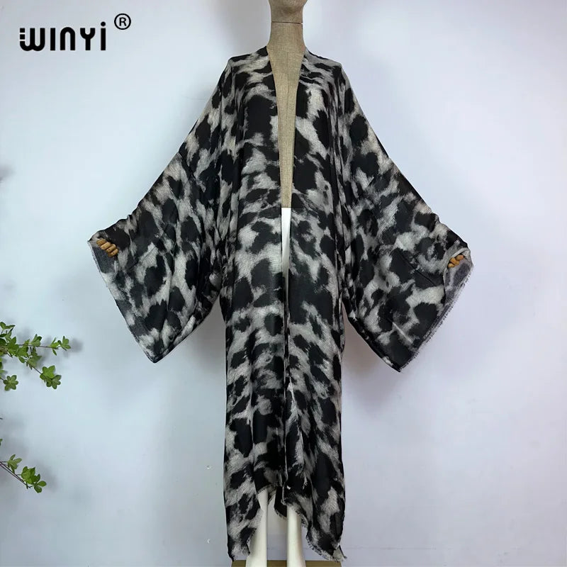 kimono summer leopard print vestidos Bikini Cover-up Elegant Cardigan sexy Holiday maxi beach swimsuit evening party dress