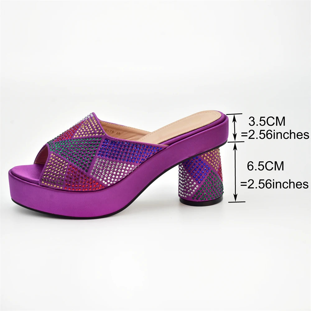 Magenta Women Shoes And Bag Set African High Heels Slippers Match With Purse Handbag Pumps Pantoufle Femme Pantofole 938-78