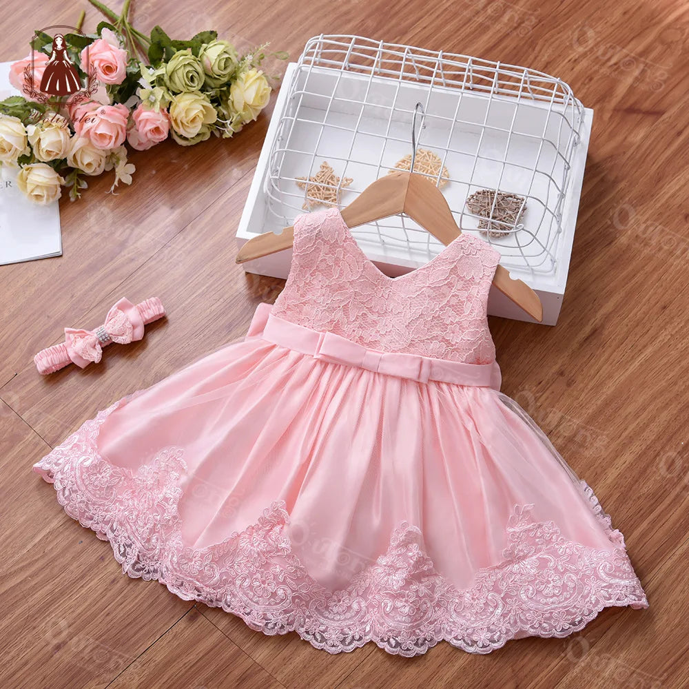 Children's Elegant Dresses For Girls Baby 1st Birthday Party Dress Girls Princess Skirt Kids Lace Vestidos 0-24Months