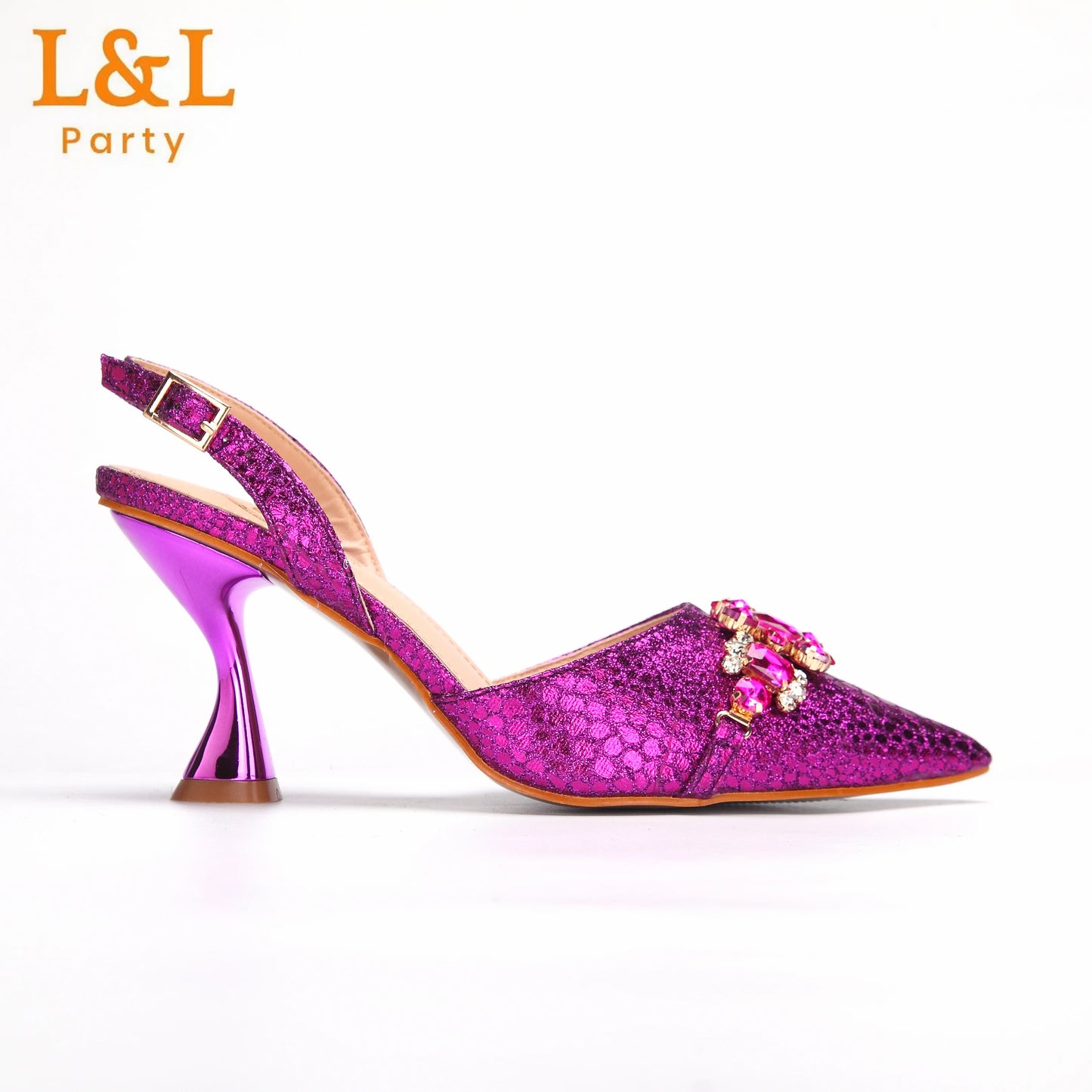 Newest INS Style Magenta Color Elegant High Heels Nigeria Popular Design African Ladies Shoes And Bag Set for Wedding Party