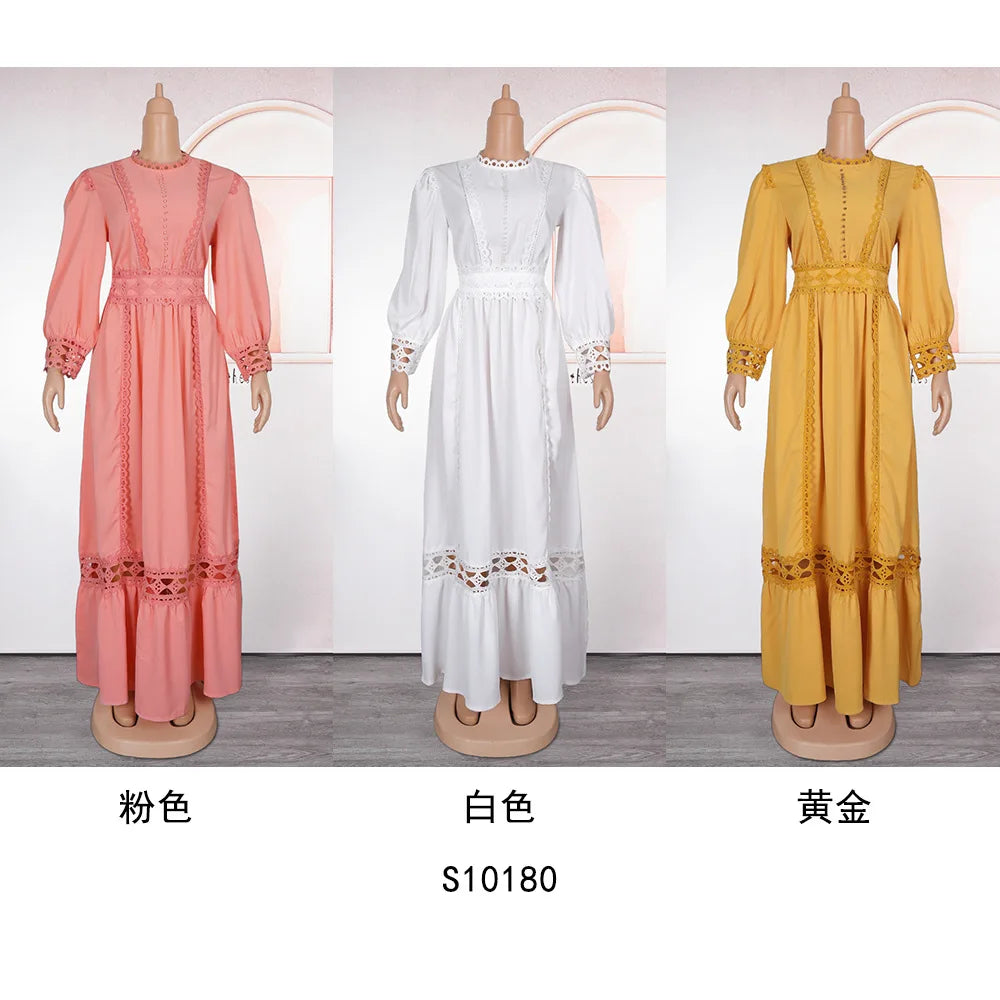 Plus Size African Party Dresses for Women 2025 New Fashion Dashiki Ankara Lace Wedding Gowns Elegant Turkey Muslim Maxi Dress