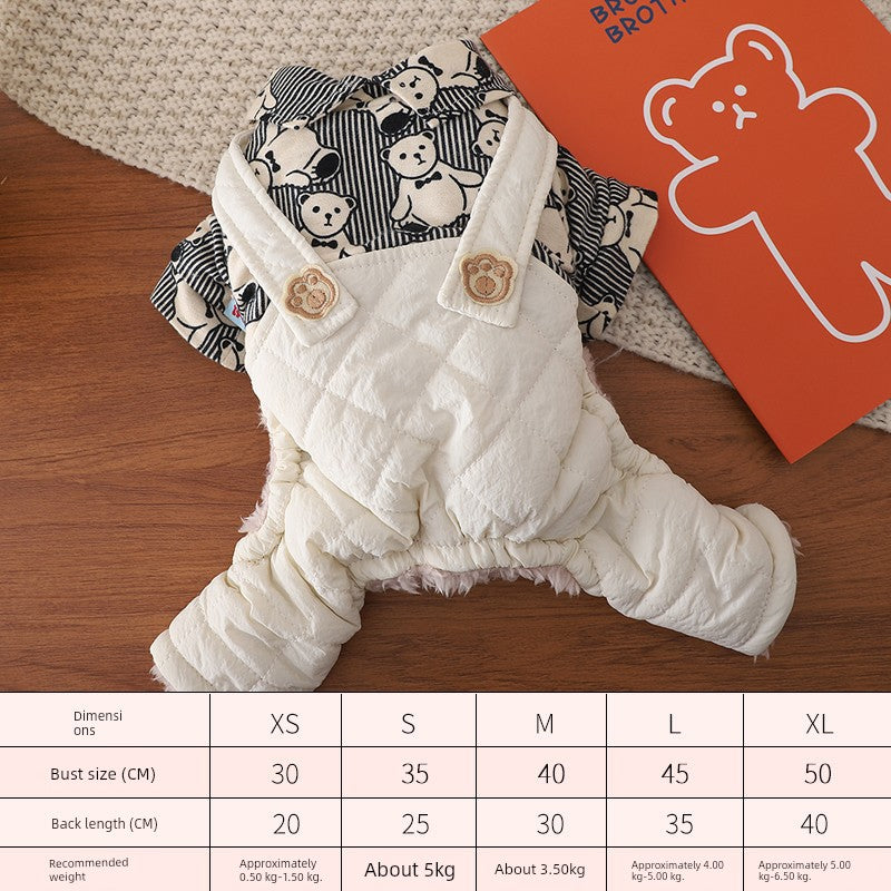 Dog Winter Cartoon Print Suspenders Minlature Pinscher Small Shiba Inu Teddy Puppy Puppy Winter Clothing Warm Four-Legged Pet Clothing