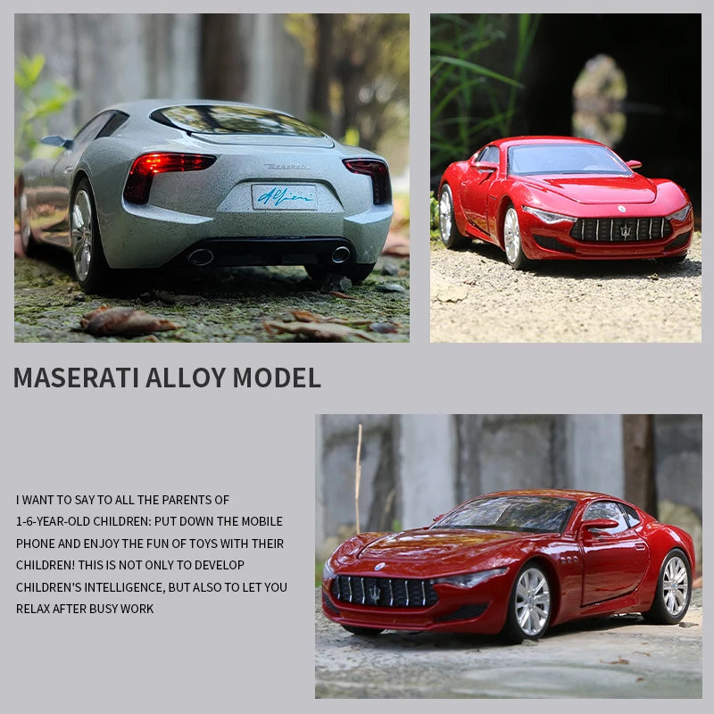 1:32 Maserati Alfieri Coupe Alloy Sports Car Model Diecast Metal Vehicle Car Model Simulation Sound and Light Childrens Toy Gift