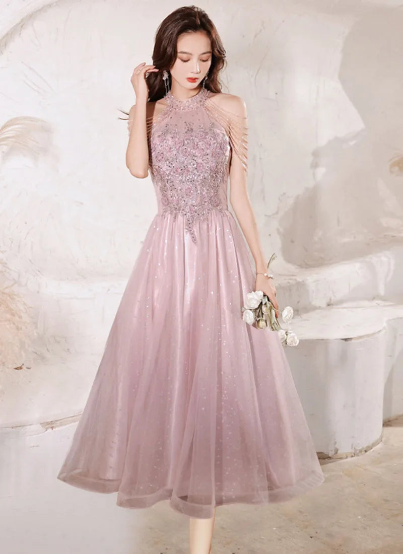 Luxury High Quality Pink Evening Dress For Prom Summer Autumn Temperament Socialite Senior Party Dress For Women