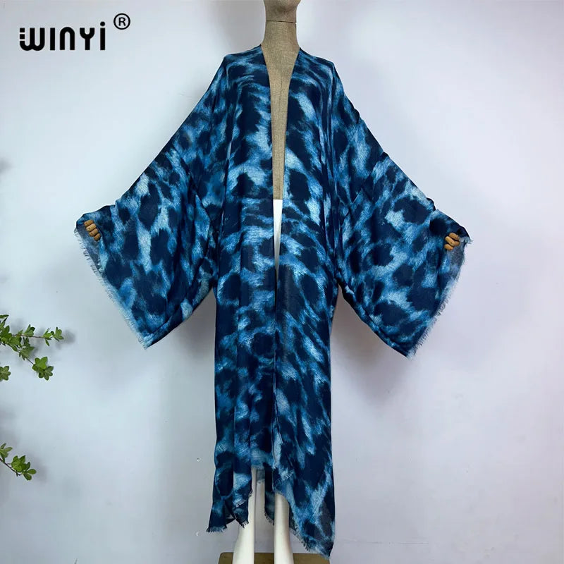 kimono summer leopard print vestidos Bikini Cover-up Elegant Cardigan sexy Holiday maxi beach swimsuit evening party dress