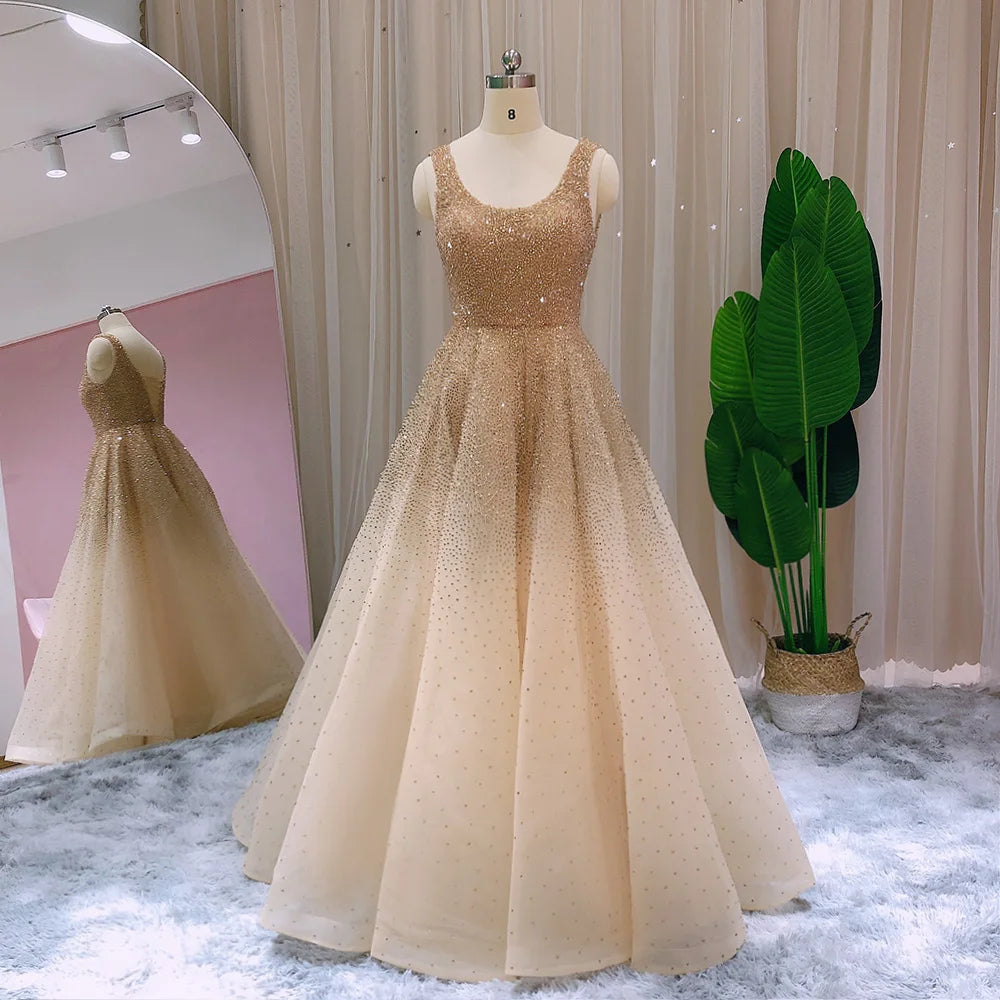 Sharon Said Sparkly Crystal Burgundy Ball Gown Evening Dresses Luxury Dubai Gold Dress for Women Wedding Prom Customized