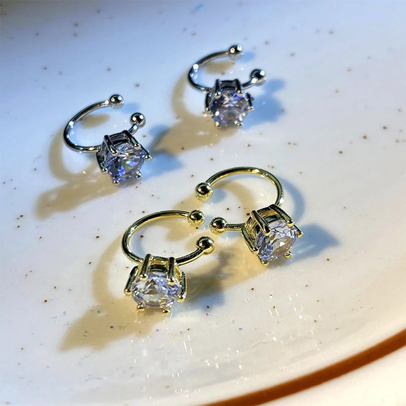 2025 Irregular Shiny Zircon Ear Clip Earring for Women Fashion Simple Geometry No Piercing Ear Cuff Party Jewelry Christmas Gift