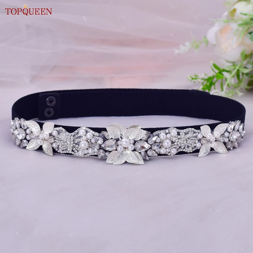 Women Elastic Belts for Party Dress Gown Silver Rhinestone Girdle Female Shiny Waistband Fashion Daily Luxurious