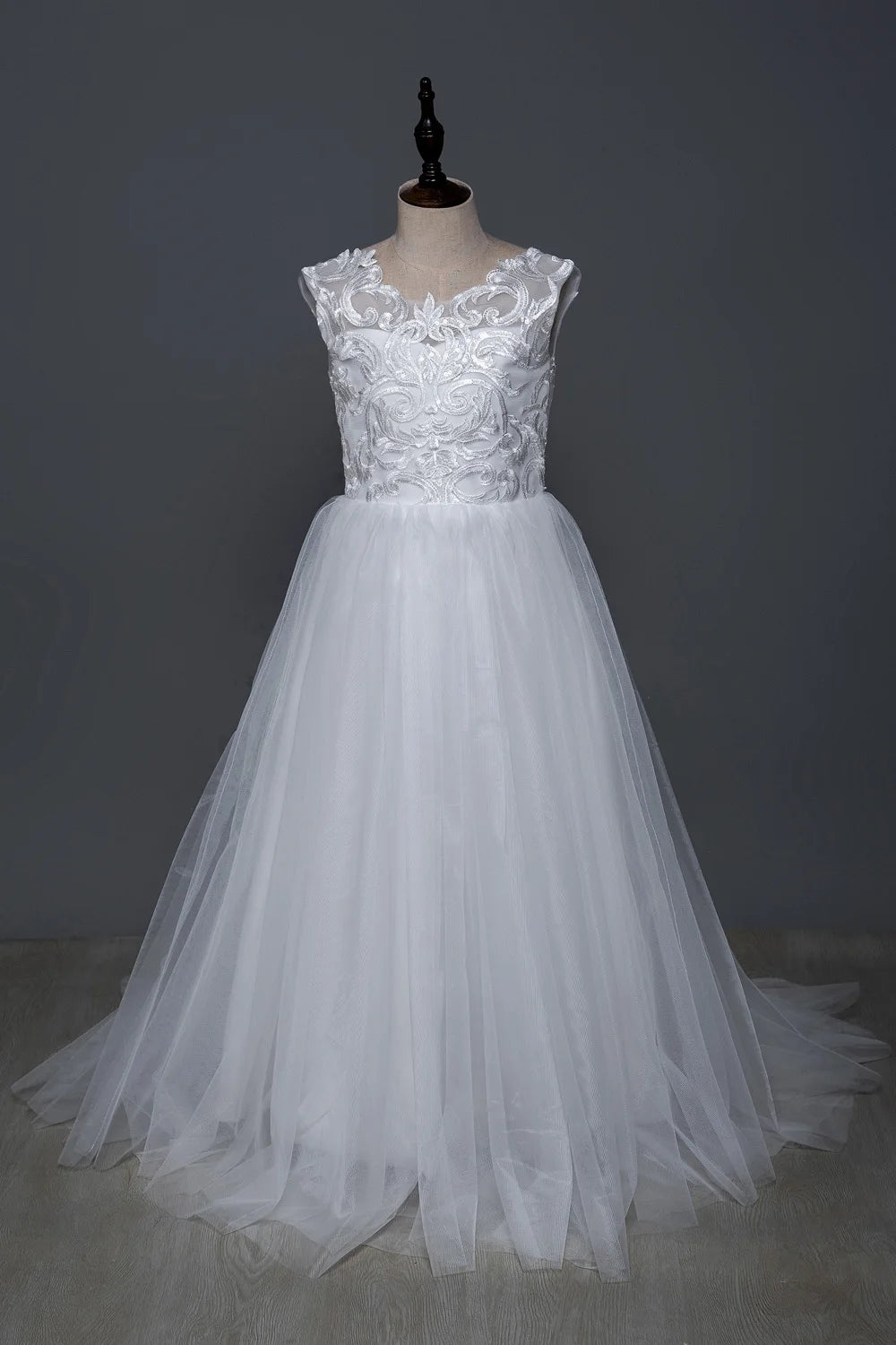 White Bridesmaid Dress For Girls Lace Big Bow Flower Girl Dresses Ball Gown Kids Wedding Party Pageant First Communion Gown