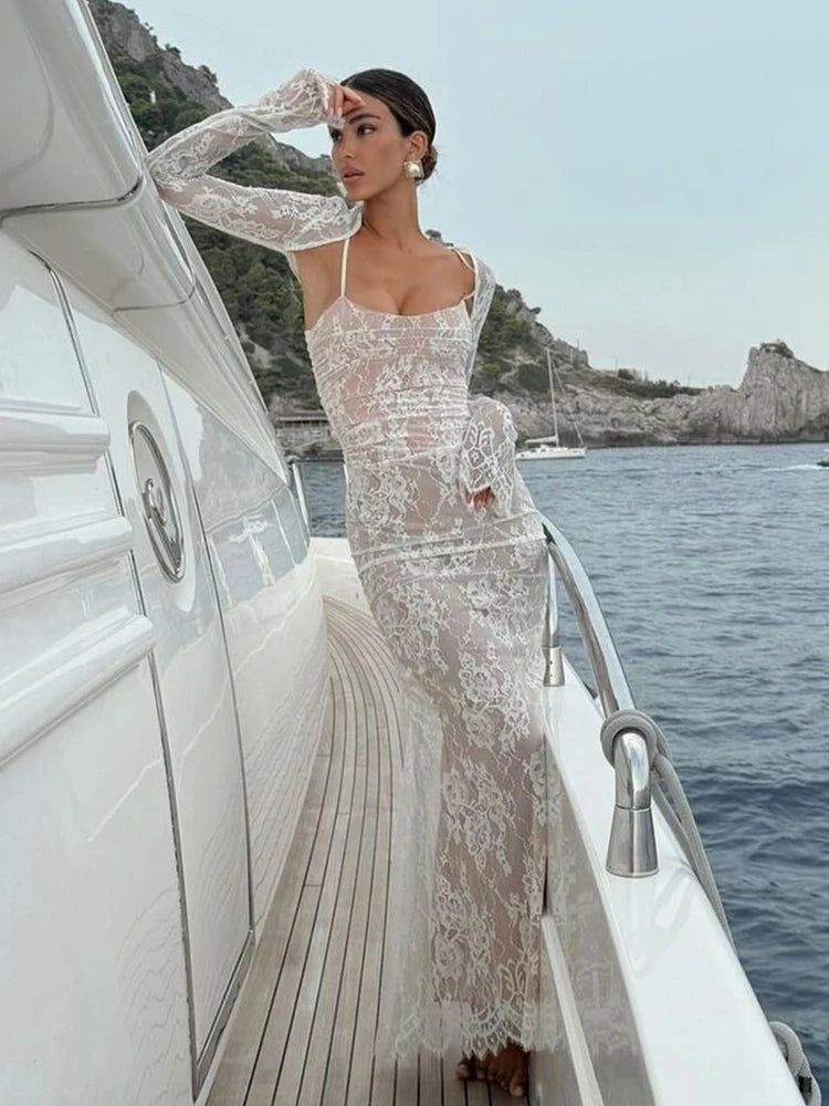 Avrilyaan Lace Print Bodycon Sexy Dress Women Robes Elegant Evening Party Dress Bodycon Spring Midi Long Dress Vestidos