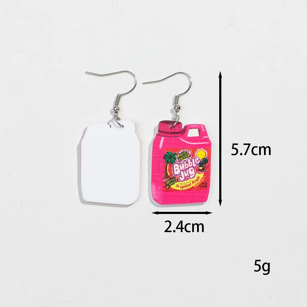 Cute Pink Phone Game Radio High Heels Ring Acrylic Print Earrings for Women Vintage Heart Bear Drop Earring Funny Jewelry