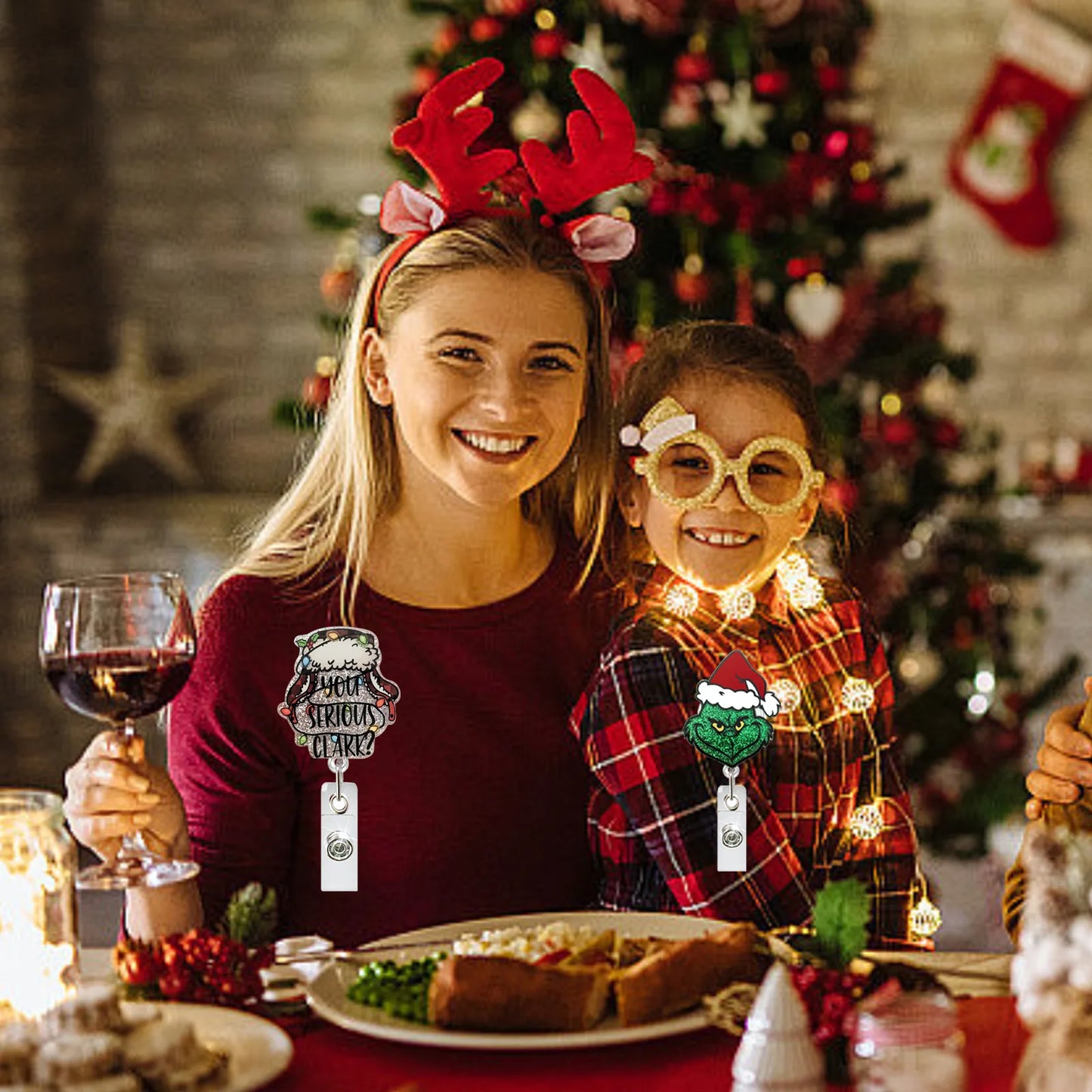 2025 New Design 1 Piece Glitter Acrylic Retractable Nurse Badge Reel Cute Christmas Man Hat Party Doctor ID Card Holder Lanyard