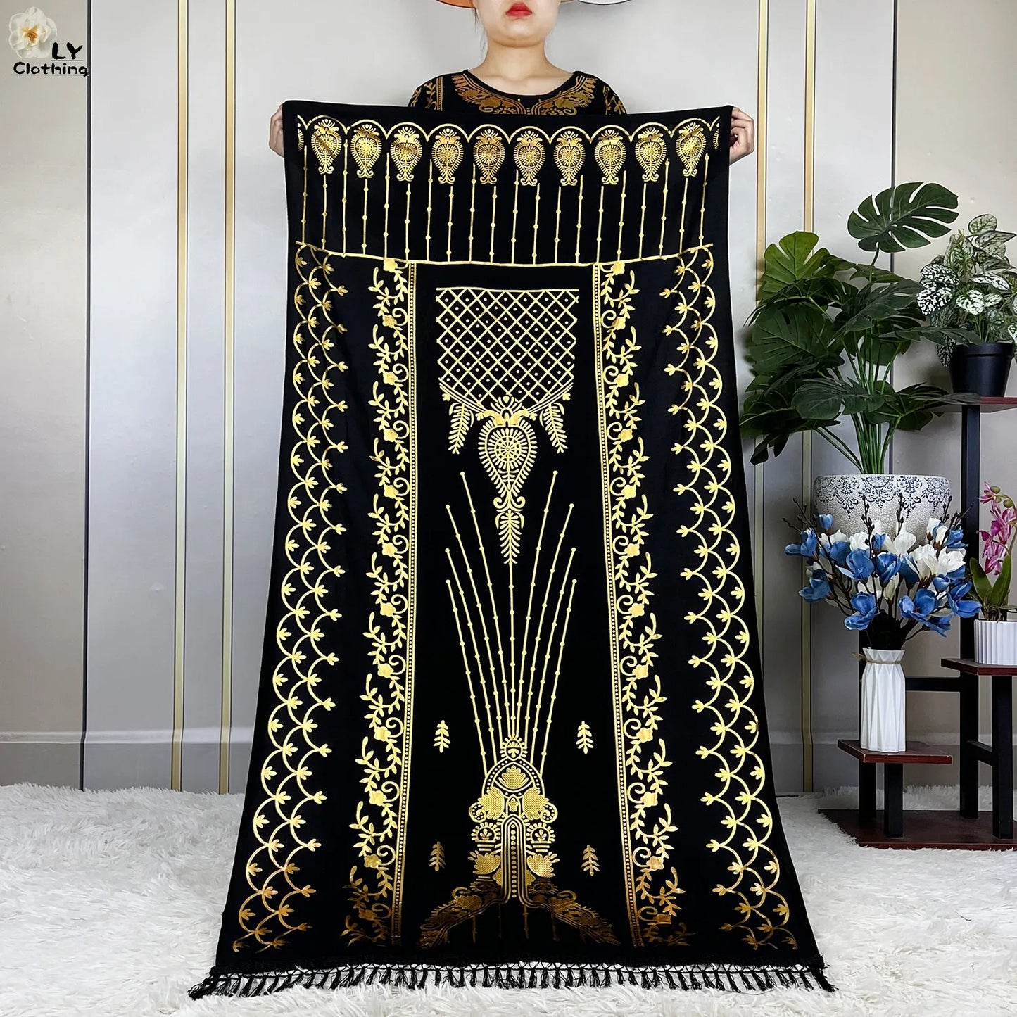 New Muslim Summer Short Sleeve Robe Gold Stamping Boubou Maxi Women Femme Loose Dress With Big Scarf African Abaya Clothes