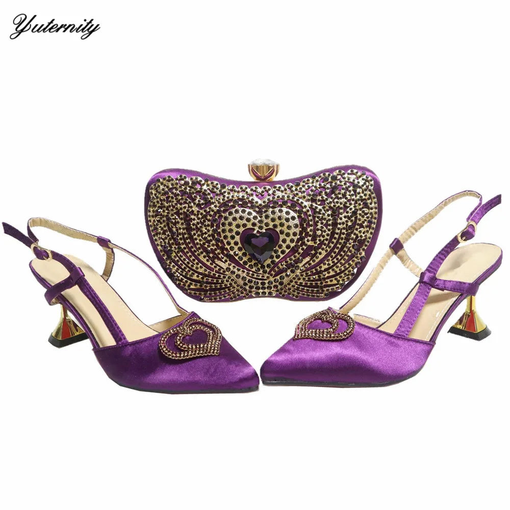 Summer Fashion Gold Color Shoes And Purse To Match Set Nigeria  Style PU With Stone Pumps Shoes And Bag Set For Occasion