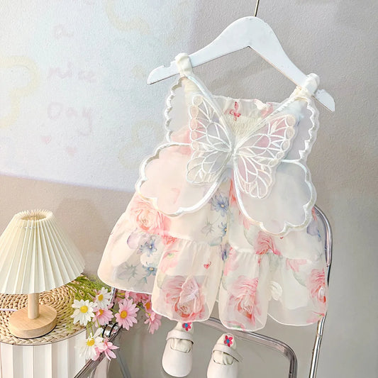 (0-3 years old) Summer Baby Girl Rose Princess Dress Girl Back Bow Wings Birthday Party Dress