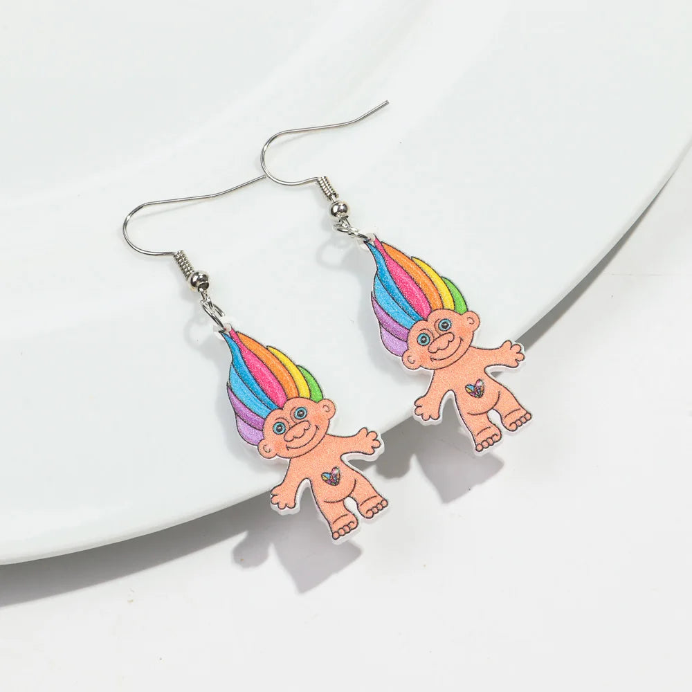 Cute Pink Phone Game Radio High Heels Ring Acrylic Print Earrings for Women Vintage Heart Bear Drop Earring Funny Jewelry