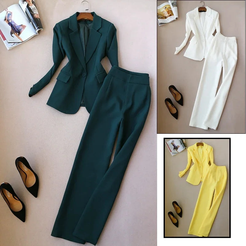 High-quality European and American Fashion Brand New Spring Suit Female Long-sleeved Suit High Waist Wide Leg Pants