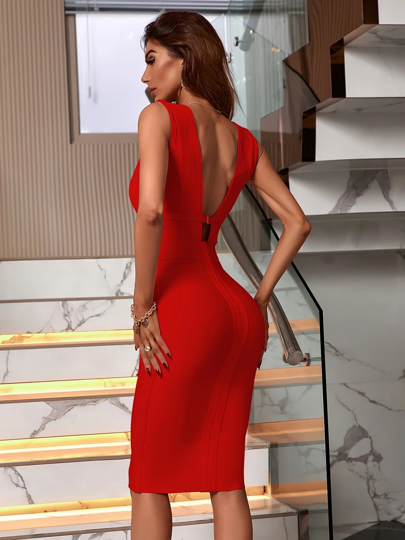 Red Bandage Dress Women Party Dress Bodycon Elegant Sexy  Evening Birthday Club Outfits Summer