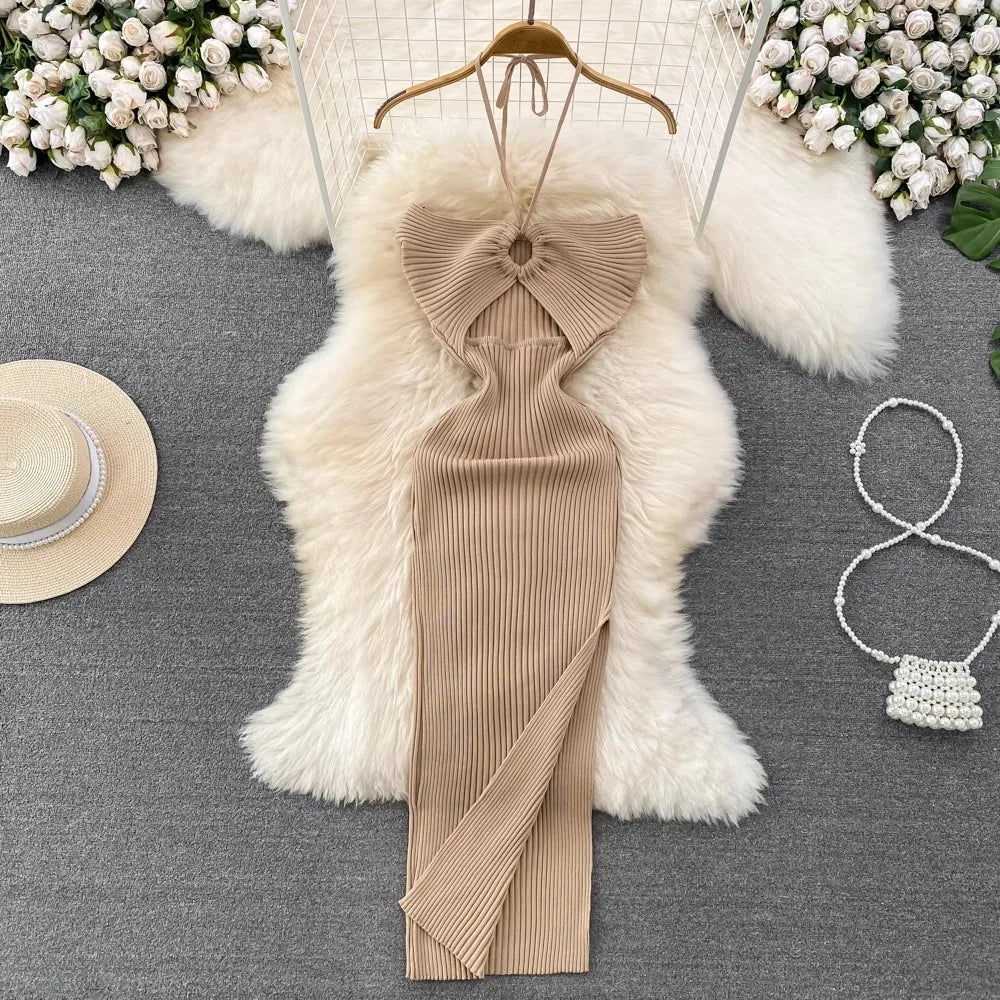YuooMuoo Women Dress 2025 New Summer Fashion Sexy Package Hips High Split Knitted Bodycon Party Dress Vacation Beach Vestidos
