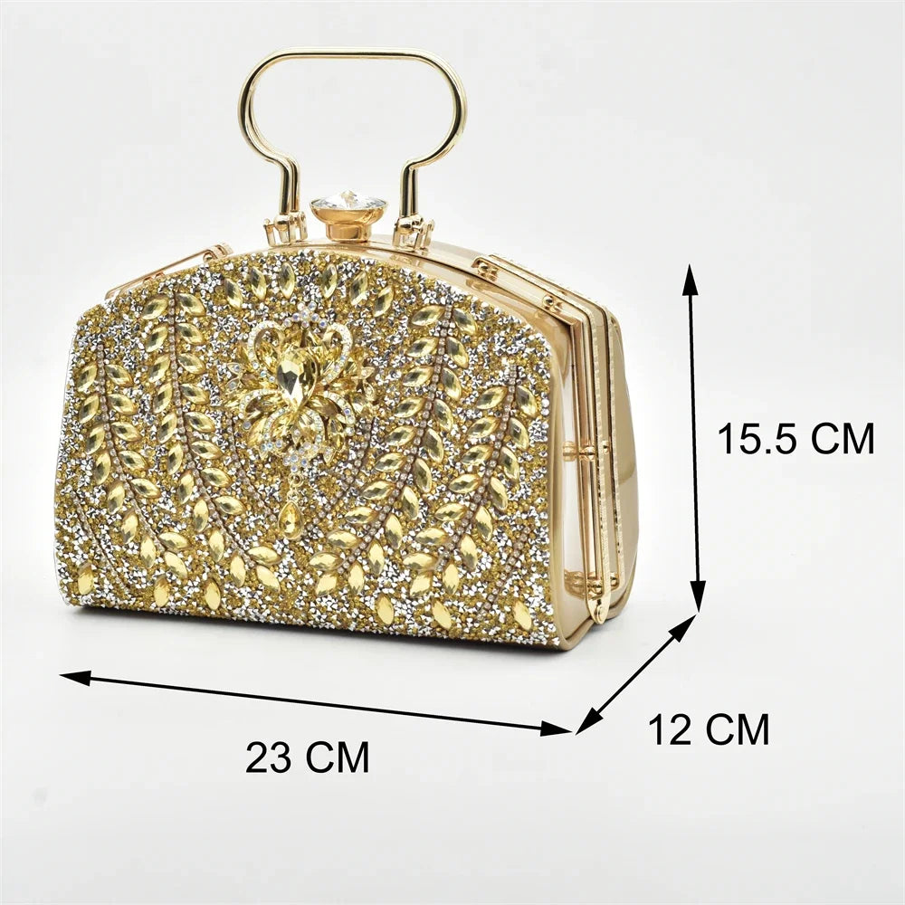 New Fashion Womens Matching Shoe and Bags Set Decorated with Rhinestone Elegant Party Pumps with Purse Wedding Shoes Bride