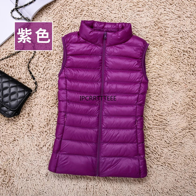 New Women Sleeveless Women Slim Ultra Light Down Jacket Girl Portable Lightweight Vests Windproof Warm Waistcoat