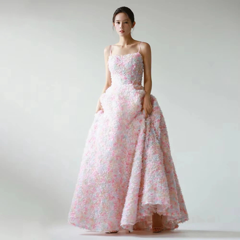 Customized Square Collar Simple Pleat Beauty Bride Wedding Party Dress Strapless Korea Photography Evening Dresses for Women