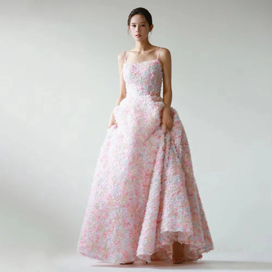 Customized Square Collar Simple Pleat Beauty Bride Wedding Party Dress Strapless Korea Photography Evening Dresses for Women