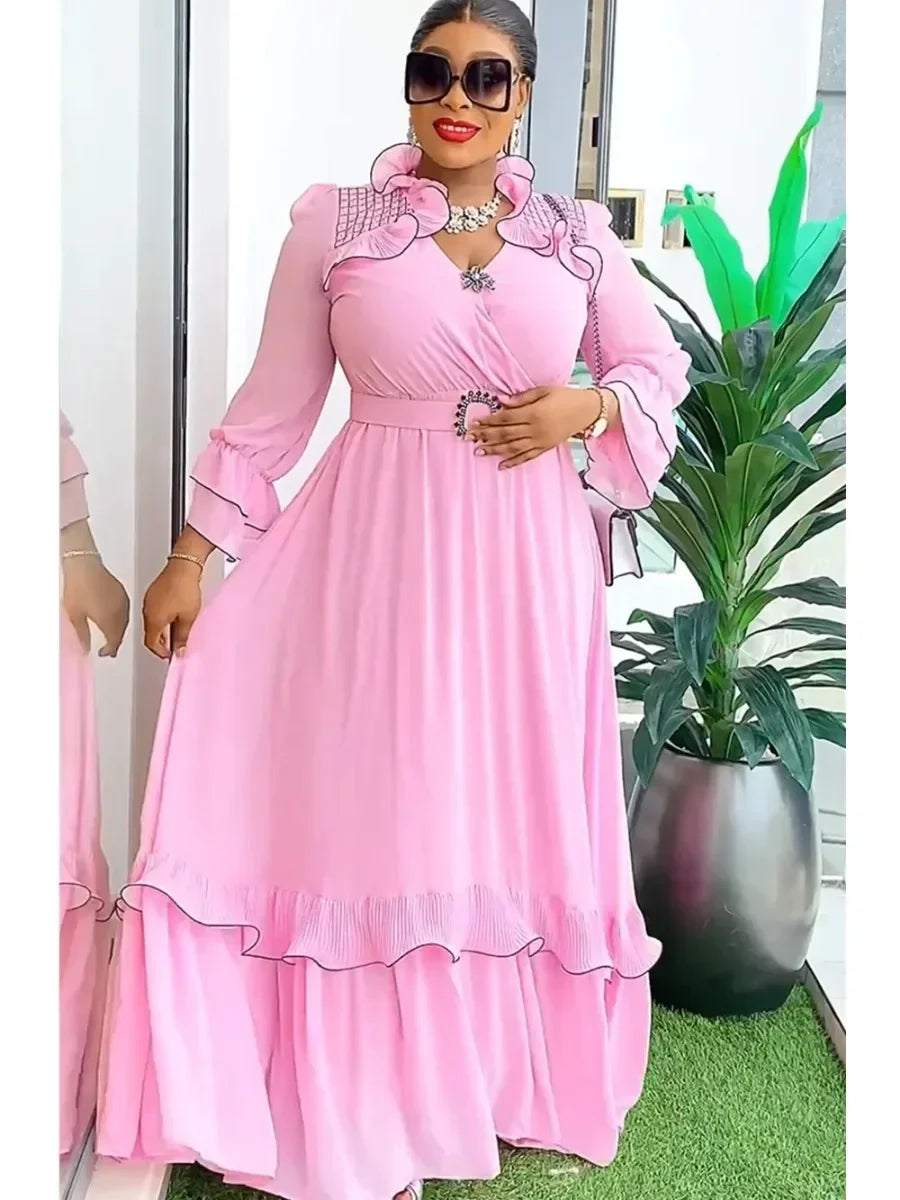 Plus Size African Party Dresses for Women 2025 New Fashion Dashiki Ankara Wedding Gowns Elegant Turkey Muslim Chiffon Maxi Dress