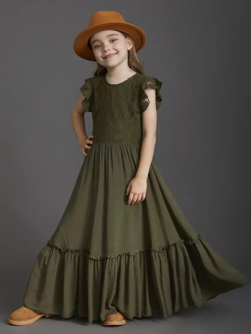 Summer Girls Lace Cotton Bohemia Long Dresses Baby Kids Flower Wedding Princess Party Dress Vestidos Costume Children Clothing