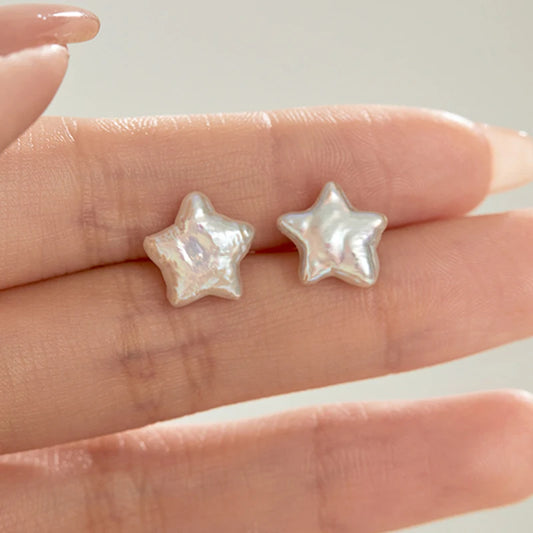 10-12mm Star Pearl Earrings Natural Freshwater 925 Sterling Silver Delicate Small Simple Versatile Unique Gentle Style Earrings