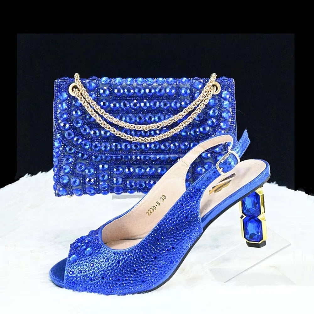 Gold Women Shoes And Bag Set Luxury African Ladies Summer Stones Sandals Match With Handbag Clutch Purse Femmes Sandales GL46