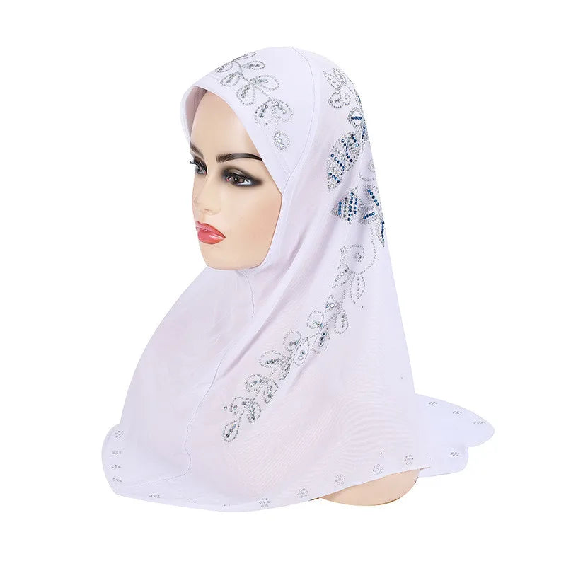 Diamonds Full Cover Muslim Women Hijab Instant Scarf Worship Headscarf Arab Pull On Ready Made Hat Malaysia Amira Khimar Niqab
