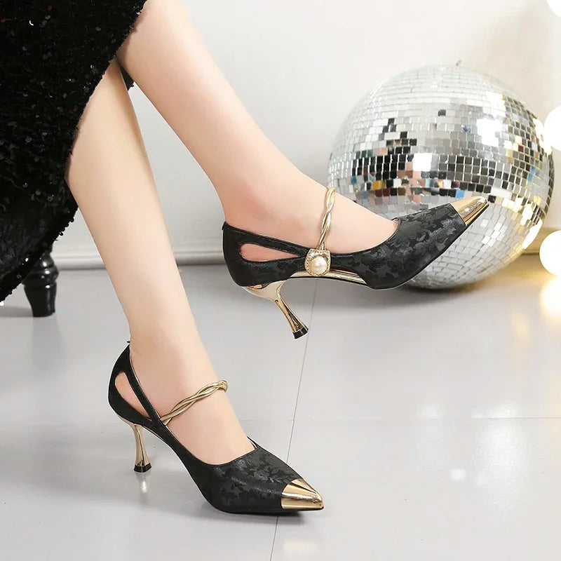 Women's Sandals SummerNew High Heels Pointed Head Embroidered Thin Belt Bag Head Sandals Casual Fashion Temperament Heel Sandals