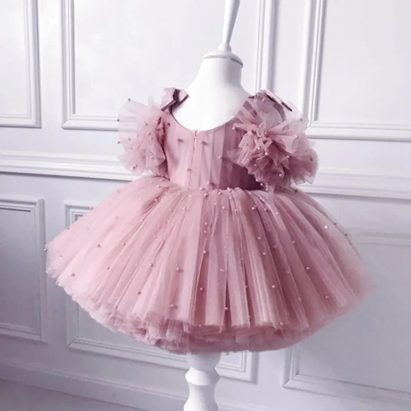 0-5Y baby girl dress baby dress dress christening dress pearl mesh princess dress tutu bow birthday party dress baby girl dress