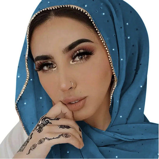 Diamonds Chiffon Hijab Scarves Women Muslim Long Shawls Headscarf Head Wraps Islamic Turban Headband Bandana Musulman Foulard