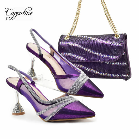 Purple Women Shoes And Bag Set Luxury African Ladies Pumps Match With Handbag High Heels Sandals Sandales Escarpins Femme 938-76
