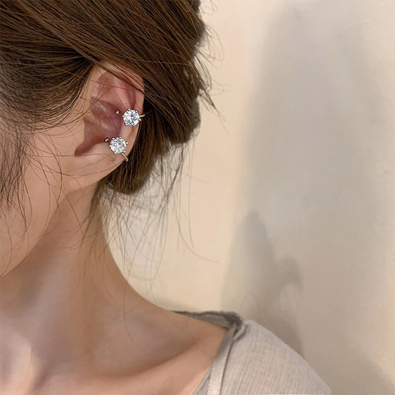 2025 Irregular Shiny Zircon Ear Clip Earring for Women Fashion Simple Geometry No Piercing Ear Cuff Party Jewelry Christmas Gift